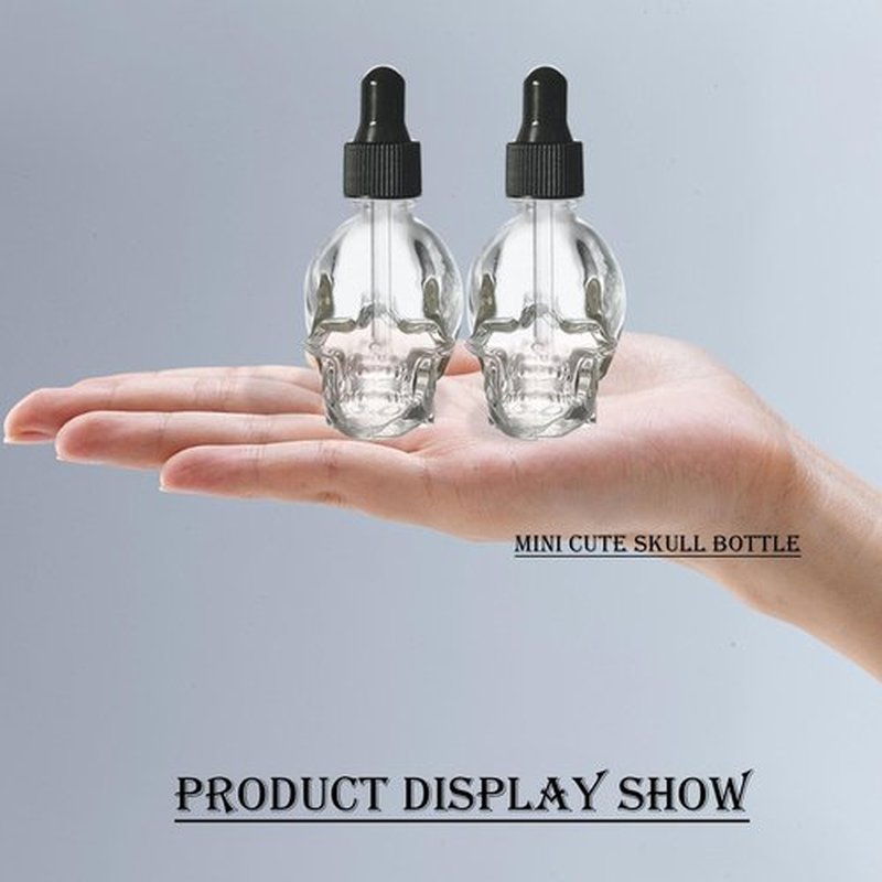 MINELEVEN 7 pcs Set 10ml Mini Skull Glass Dropper Bottle Leakproof Essential Oils Bottle for Storage and Travel (7pcs transparency skull bottle)