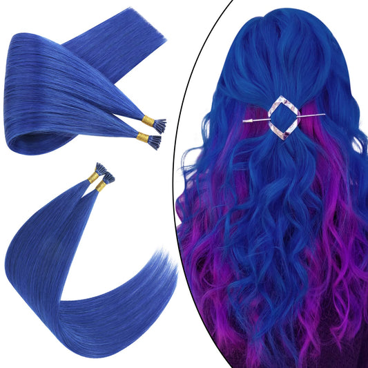 Ugeat Hair I Tip Hair Extensions Colored 25s I tip Hair Extensions Human Hair for Party Blue Itip Hair Extensions Real Human Hair Cosplay Pre Bonded Hair Extensions Purple 14 Inch 20g