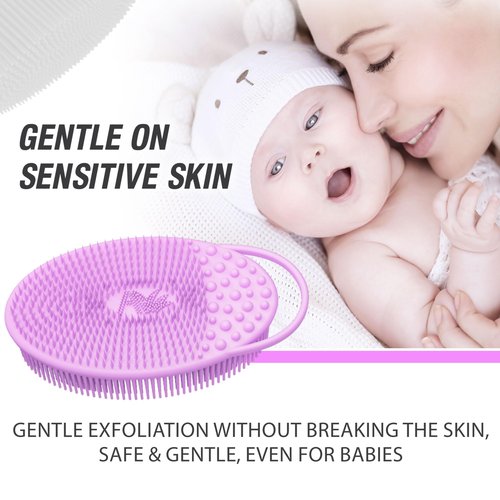 Avilana Silicone Exfoliating Body Scrubber – Dual-Sided Silicone Loofah for Shower, Body Scrubber for Men & Women, Gentle Loofa Alternative, Easy-to-Clean Silicone Body Scrubber (S2-Pink with Silver)