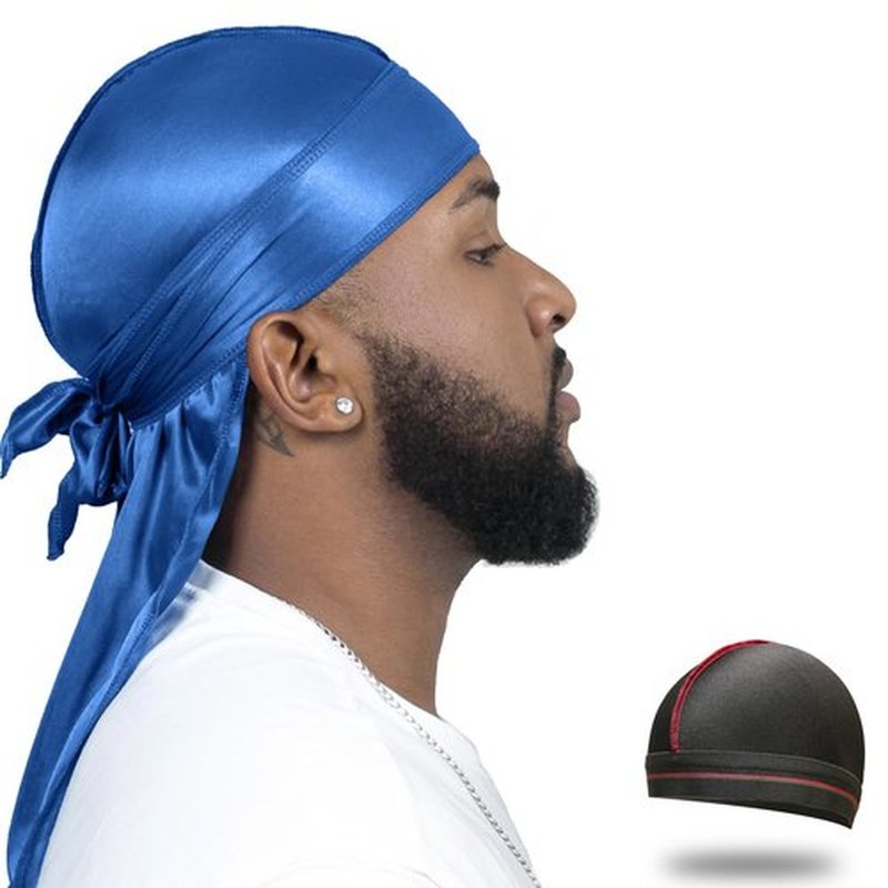 ForceWave Silky Durag for Men Wave Cap Satin Dorag for Men Women 360 Wave (Peacock Blue)