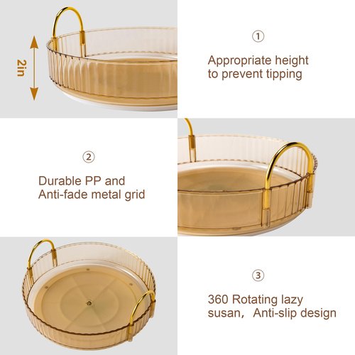 YCIA&DONE 360 Rotating Makeup Organizer and Storage for Vanity Countertop 2 Tiers, High Capacity Cosmetic Skincare Perfume Organizer for Dresser Bathroom Lazy Susan Organizer(Amber Gold)