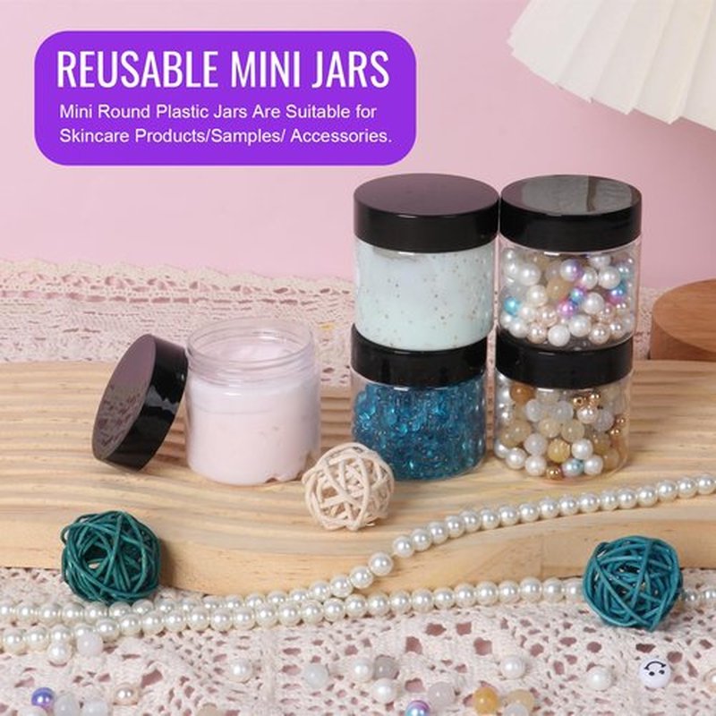 Jaisie.W 2 oz Plastic Jars with Lids 48Pack,Empty Small Plastic Jars with Lids for Storage, Round Clear Plastic Jars with Lids for Cream,Lotion,Powder,Ointment(2fl.oz,set of 48)