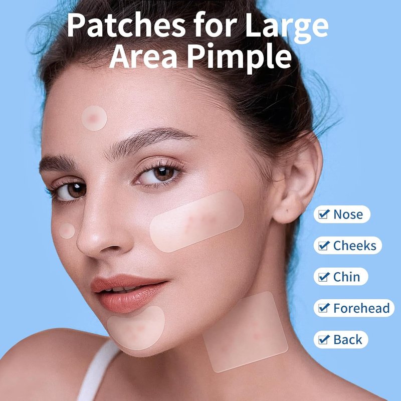 Large Hydrocolloid Acne Patches - QUSTERE Pimple Stickers with Tea Tree & Salicylic Acid | 8 Sizes | 380 Count
