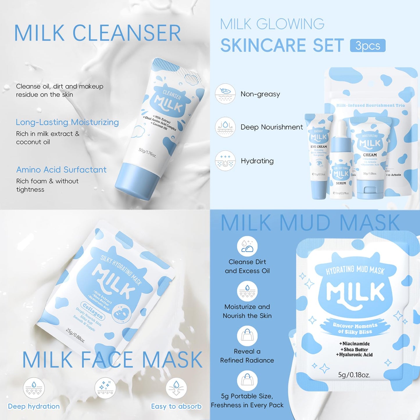Milk Kids Skincare Sets for Girls 8-10 Birthday Christmas Gifts - Skincare for Girls 10-12 - Gifts for Teenage girls Skin Care for Kids Age 8-12,Skin Care for Teens 10-12,Skincare Set for kids 8-9