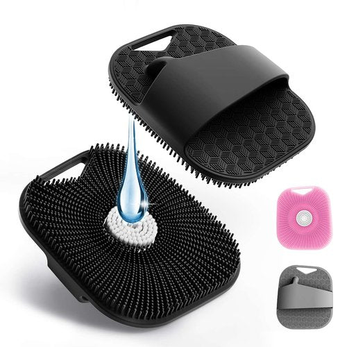 Silicone Body Scrubber for Men & Women, Friendly Shower Body Scrubber for Sensitive Skin, Silicone Loofah Body Scrubber for Showering with Richer Foam Bristles and Anti-Slippery Handle (3 Pack)