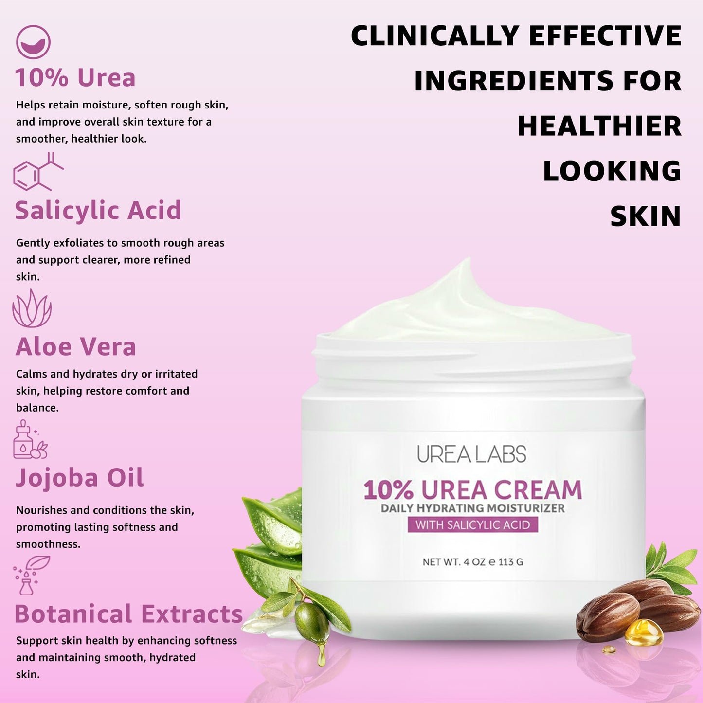 UREA LABS 10% Urea Cream with Aloe Vera, Jojoba Oil and Salicylic Acid - 150ml Hydrating Moisturizer for Dry, Chapped Hands, Feet, Face & Body - Repairs, Soothes & Nourishes Rough, Dry Skin - 4 Oz