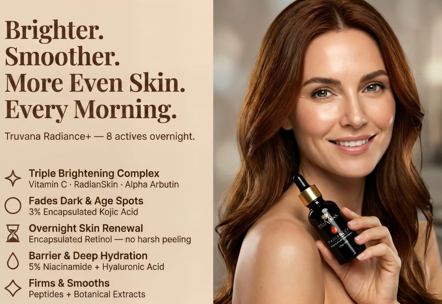 Radiance + Brightening Serum Vitamin C, Niacinamide, Hyaluronic Acid, Retinol, Alpha Arbutin, Kojic Acid, Peptides, RadianSkin Fades Dark Spots, Evens Tone, Smooths Fine Lines Anti Aging Serum 1 fl oz