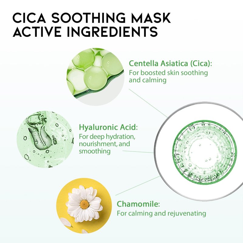 Korean Sheet Masks for Dry Sensitive Skin - Hydrating & Calming Facial Masks with Collagen, Ceramide, Cica, Vitamin C | 12-Count