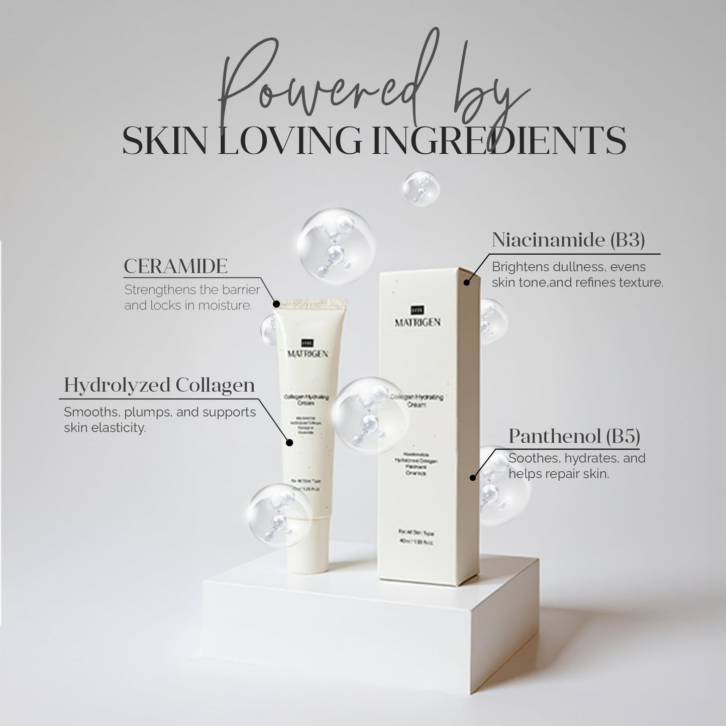FEEL MATRIGEN Collagen Hydrating Cream with Niacinamide, Hydrolyzed Collagen, Panthenol & Ceramide – Deep Moisture, Skin Barrier Support, Firmness & Radiance, 1.35 fl. oz