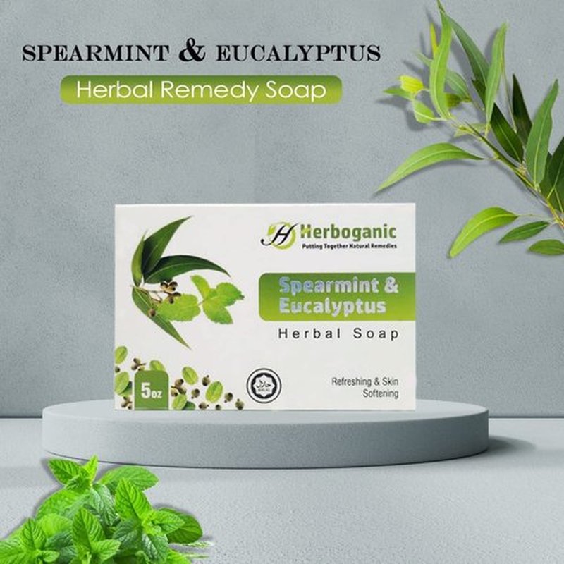 HERBOGANIC Spearmint and Eucalyptus Herbal Soap | Pack of 3 of 5oz soap Bar | Natural Bar Soap for Face and Body | Hydrating and Nourishing | Suitable for Men and Women