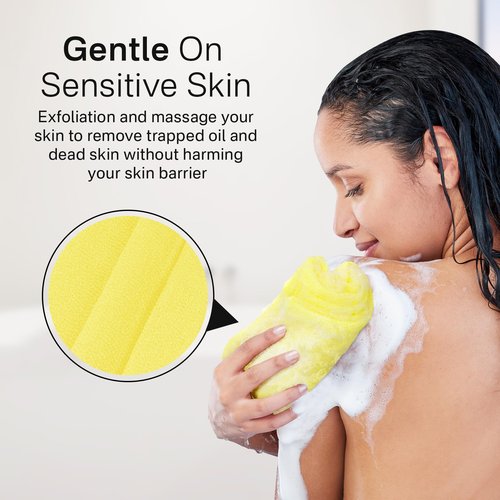 Yiclick Exfoliating Washcloth Towel [3 Pack], Japanese Exfoliating Bath Wash Cloth for Body Exfoliation, Korean Back Scrubber Washer for Shower, African Net Sponge Brush Loofah Exfoliator (Yellow)