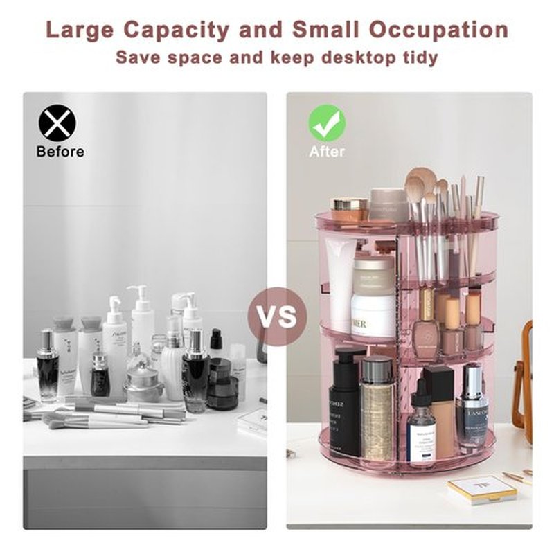 Rotating Makeup Organizer, DIY 8 Adjustable Layers 360 Spinning Skincare Organizers, Makeup Storage Carousel Tower with Brush Holder & Perfume Trays, Cosmetic Display Case for Vanity Bathroom
