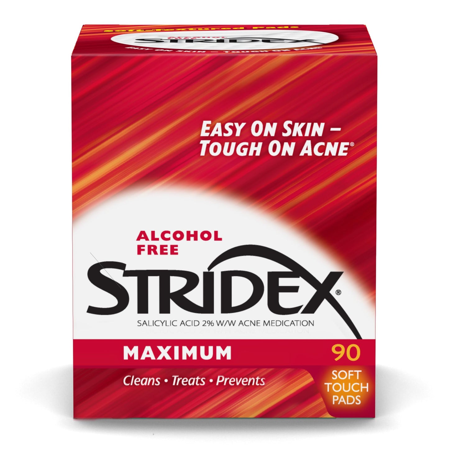 Stridex Medicated Acne Pads, Maximum, 90 Count, Pack of 3 – Facial Cleansing Wipes, Alcohol-Free Face Pads, Acne Treatment for Face, For Moderate Acne, Smooth Application
