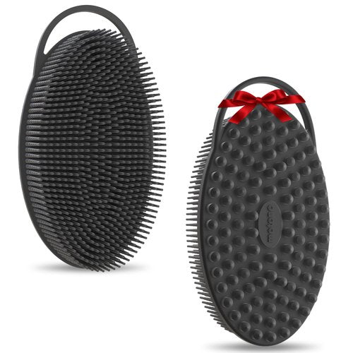 Metene 2 Pack Silicone Exfoliating Body Scrubber with Loop, Body Scrubber for Men and Women, Silicone Loofah for Shower, Soft Silicone Body Scrubber for Shower and Bath Skincare Routine(Black)