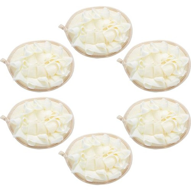 Boao 6 Pieces Bath Shower Pouf Sponge Mesh Pouf Shower Ball Exfoliating Body Sponge Pad Shower Scrubber Ball Shower Glove with Flower Bath Ball (Beige)