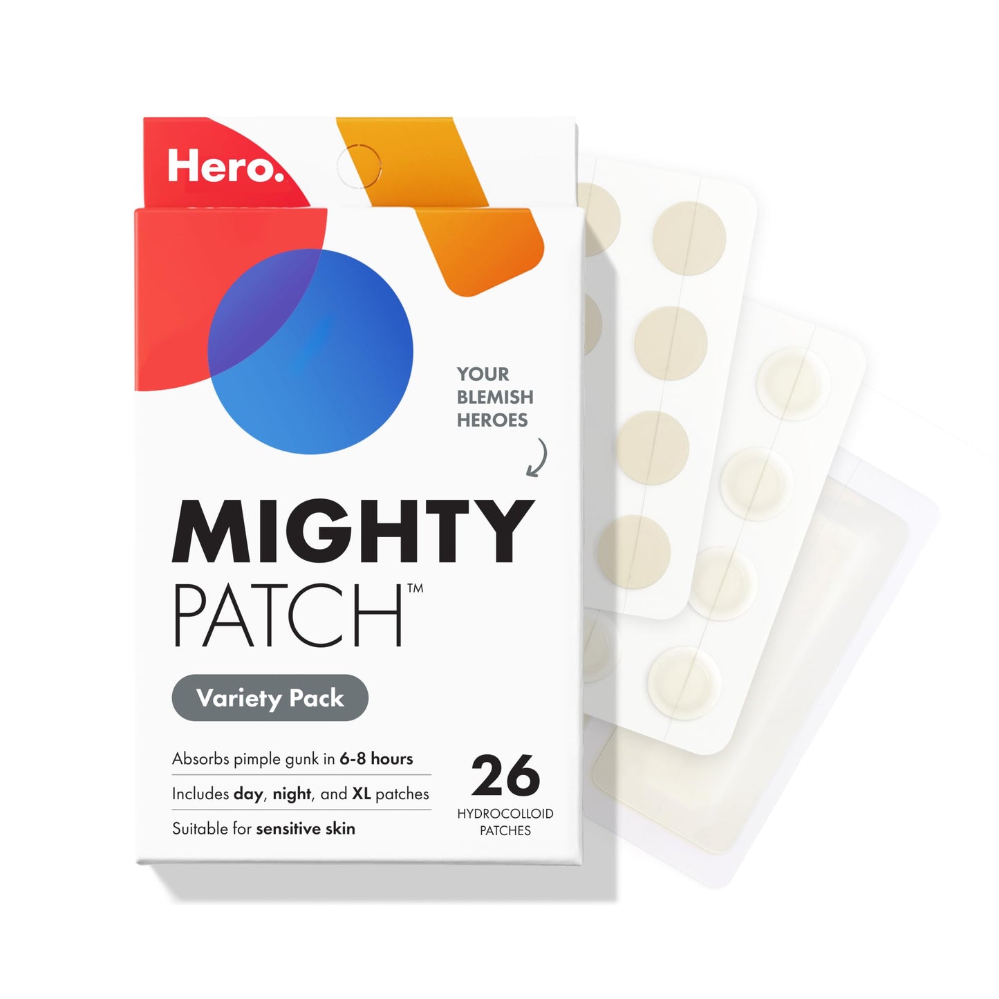 Mighty Patch™ Variety Pack from Hero Cosmetics - Hydrocolloid Acne Pimple Patches for Covering Zits and Blemishes, Spot Stickers for Face and Skin, Korean Skin Care, 26 ct