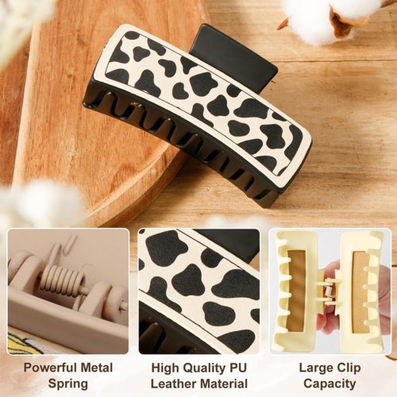 4 Pcs Western Hair Clips for Women, Yellow Chrysanthemum, Cow Print, Square Claw Clips, Vintage Print Western Claw Clips, Country Stuff Headdress Gifts for Women Girls (C)