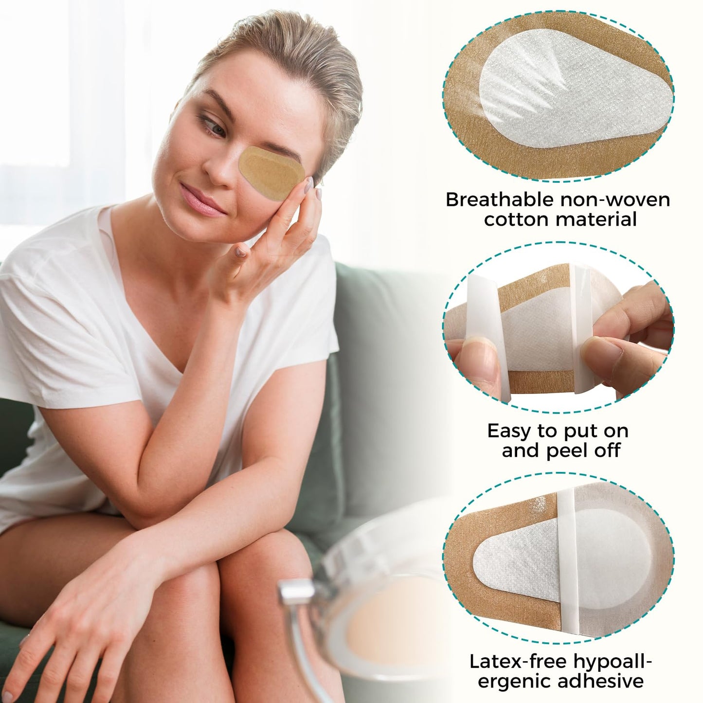 GlobalRoll 50 Pcs Adhesive Eye Patches, Eye Patches for Adults Eye Pad Disposable Eyepatch Latex Free Adhesive Bandages for Baby Kids Girls (Nude,3 x 2 Inch)