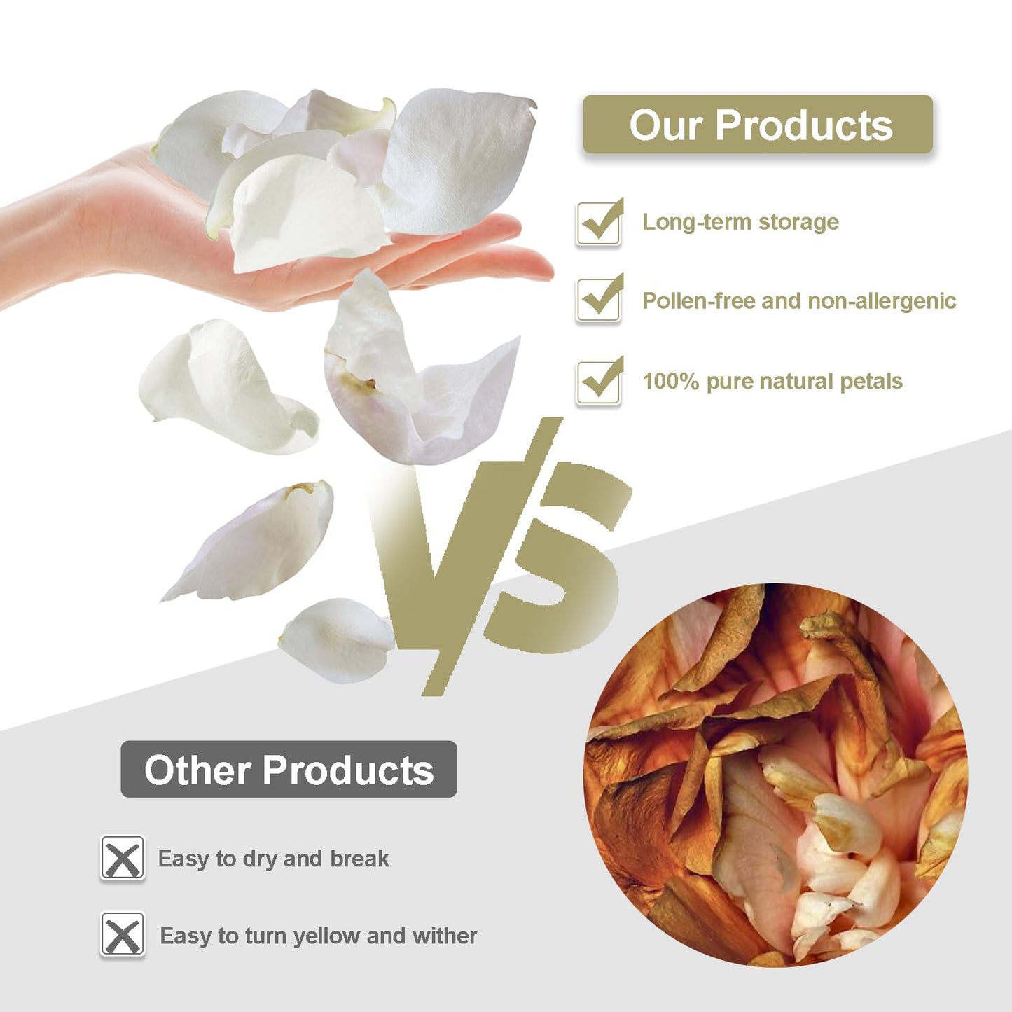 3.5 Oz Dried Rose Petals Wedding Biodegradable Petals, Natural Preservation Real Flower Petals, Suitable for Flower Petals for Flower Girl, Romantic Night, Table Decoration (White, 100g)