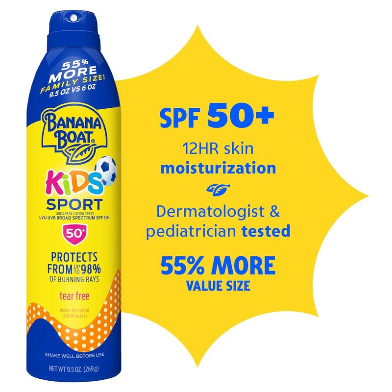 Banana Boat Kids Sport Sunscreen Spray - SPF 50, 9.5oz | Water-Resistant Children's Sunscreen