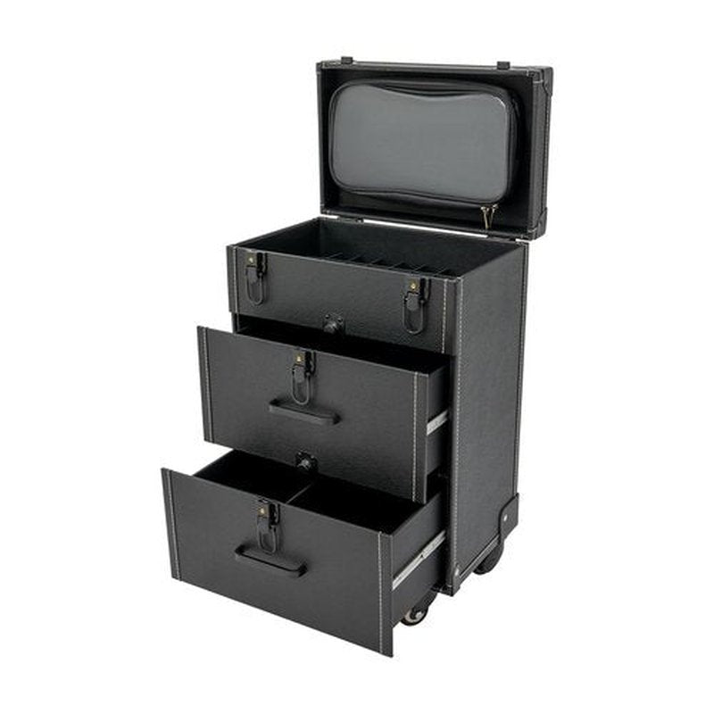QUEWATSA Rolling Makeup Case with Drawers&4 Wheel, Cosmetic Case Trolley, Make Up Suitcase Cosmetic Trolley, Portable Beauty/Nail/Hair Styling Travelling Cart Trunk, Manicure Storage Case (Black)