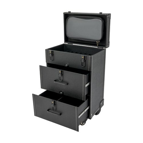 QUEWATSA Rolling Makeup Case with Drawers&4 Wheel, Cosmetic Case Trolley, Make Up Suitcase Cosmetic Trolley, Portable Beauty/Nail/Hair Styling Travelling Cart Trunk, Manicure Storage Case (Black)