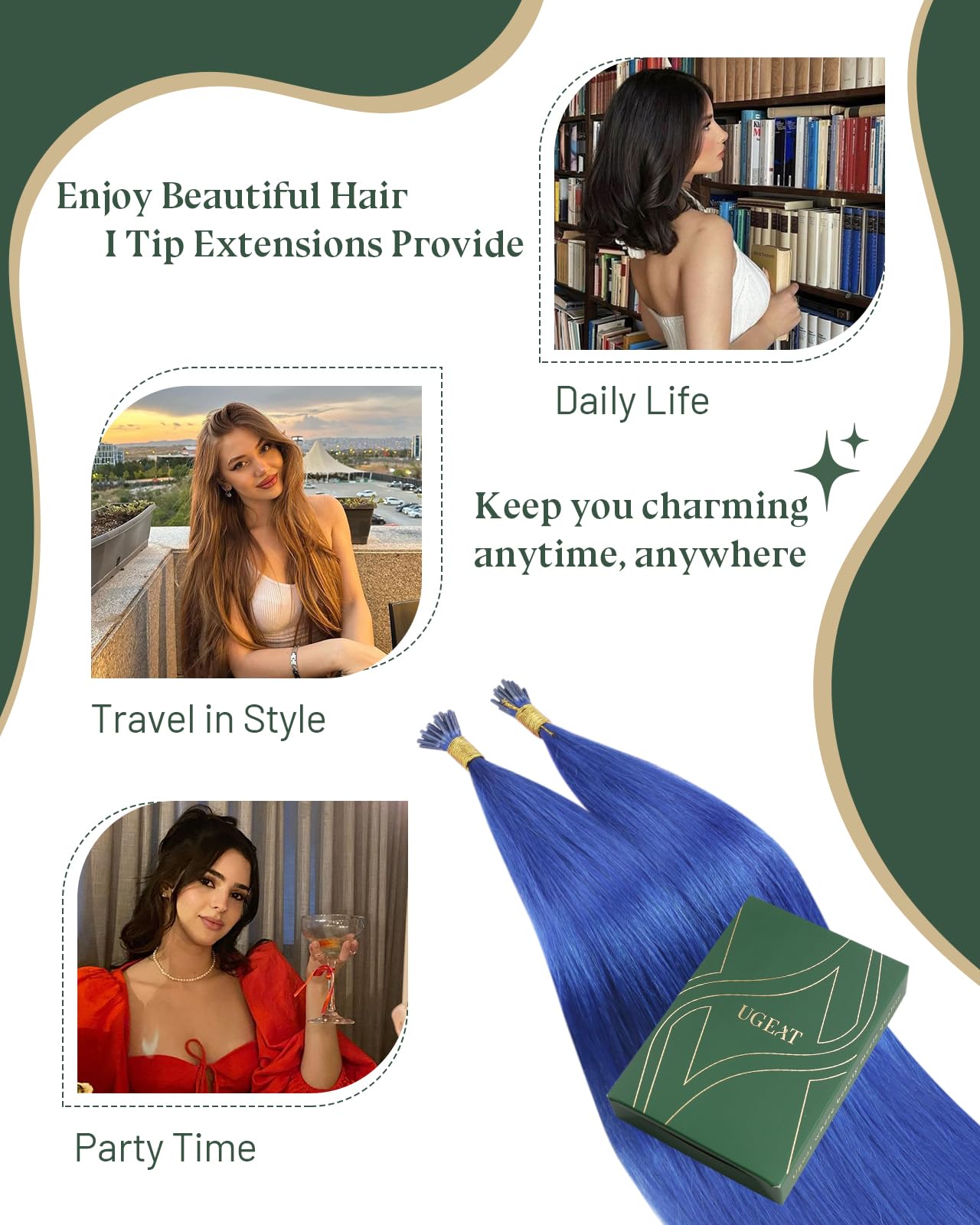 Ugeat Hair I Tip Hair Extensions Colored 25s I tip Hair Extensions Human Hair for Party Blue Itip Hair Extensions Real Human Hair Cosplay Pre Bonded Hair Extensions Purple 14 Inch 20g