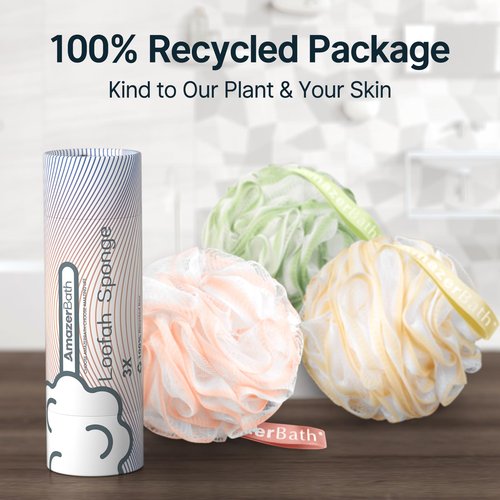 AmazerBath Loofah Sponge, Shower Loofah 60g/PCS - Body Scrubber Loofa Set of 3 Cotton Candy Trio, Bath Sponge for Men and Women