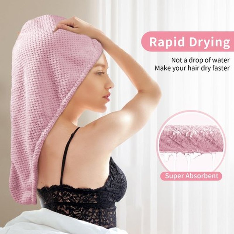 my novel things 3 Pack Hair Towel wrap for Women, 25.4" x 9.8" Microfiber Hair Towel, Super Absorbent Hair Towel Wrap, Quick Dry Hair Towels with Button for Curly Hair Anti Frizz (Pink,White,Purple)
