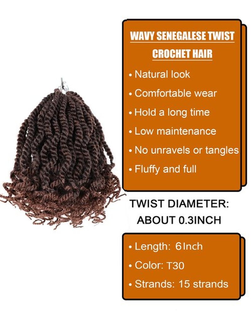 6 Inch Crchet Hair for Black Women Pre Looped Senggalese Twist Crochet Hair Short Kids Crochet Hai Rope Twist Crochet Hair with Curly Ends (6 Inch,T30)