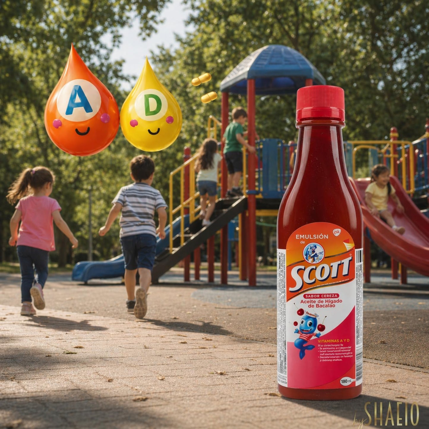 Emulsion de Scott Sabor a Cereza Pack de 2 | Suplementos multivitamínicos | Emulsion de Scott para niños | 180 mL Con Omega 3 Vitaminas A y D, Bacalao, Calcio y Fósforo | Producto 100% Colombiano