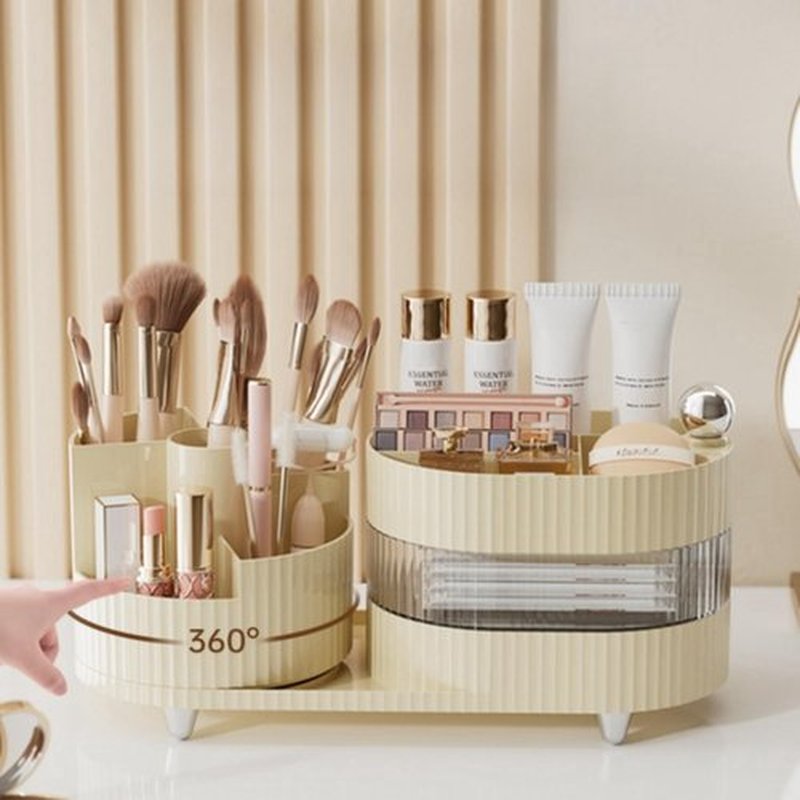 Rotating Large Capacity Cosmetic Display Case,Bathroom Counter Organizer Countertop Storage,Cosmetics Skincare Shelf Organizer (Coffee, L)
