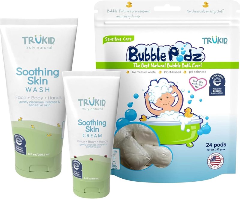 Eczema Relief Bundle - TruKid NEA-Accepted Bubble Bath, Skin Cream & Body Wash | All-Natural, Unscented, Hydrating Formula
