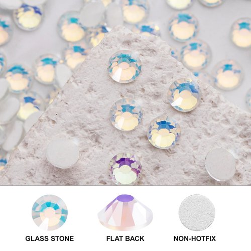 Novani 3000 Pieces Flatback Rhinestones Glass Round Gems F-White Crystals for Nail Art DIY Crafts Clothes Shoes,SS6,1.9-2.0mm