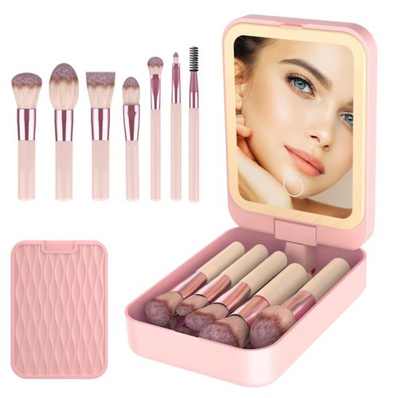 Birthday Gifts for Women-Travel Makeup Brush Set with LED Light Mirror, Travel Essentials for Women, Teen Girl Gifts Trendy Stuff, Bbridesmaid Gifts ideas