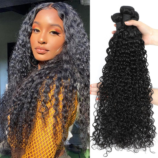 Gemmrnny Curly Bundles Human Hair 10 12 14 Inch Soft and Thick 3 Bundles Water Wave Human Hair Bundles 12A Brazilian Deep Wave Bundles 100% Unprocessed Wet and Wavy Bundles Human Hair