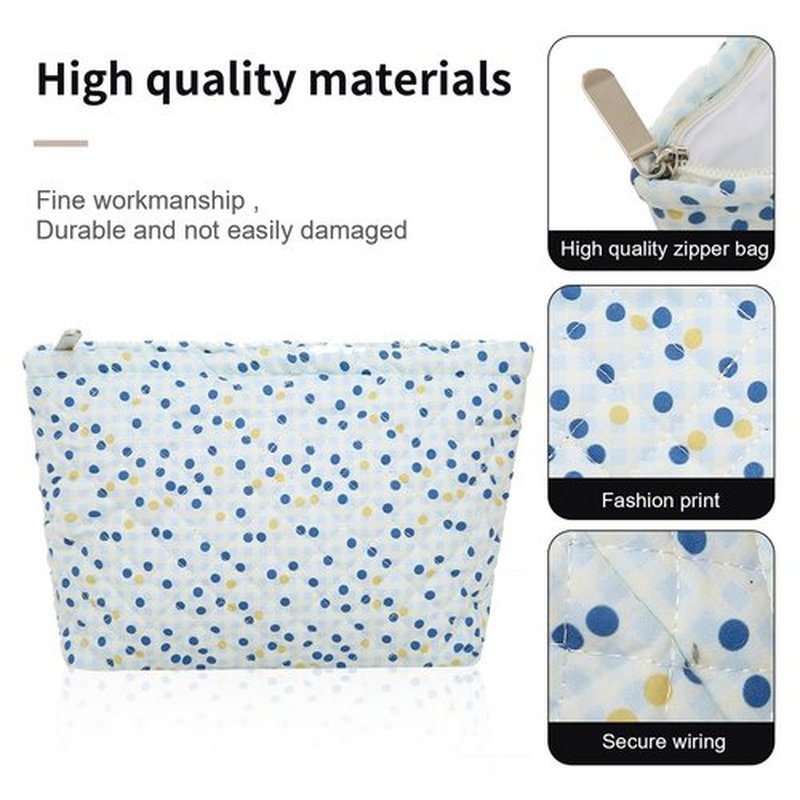 Wudimeitt Cosmetic bag Makeup bag Preppy Cute Corduroy Toiletry bag for women travel essentials (Blue Dot)