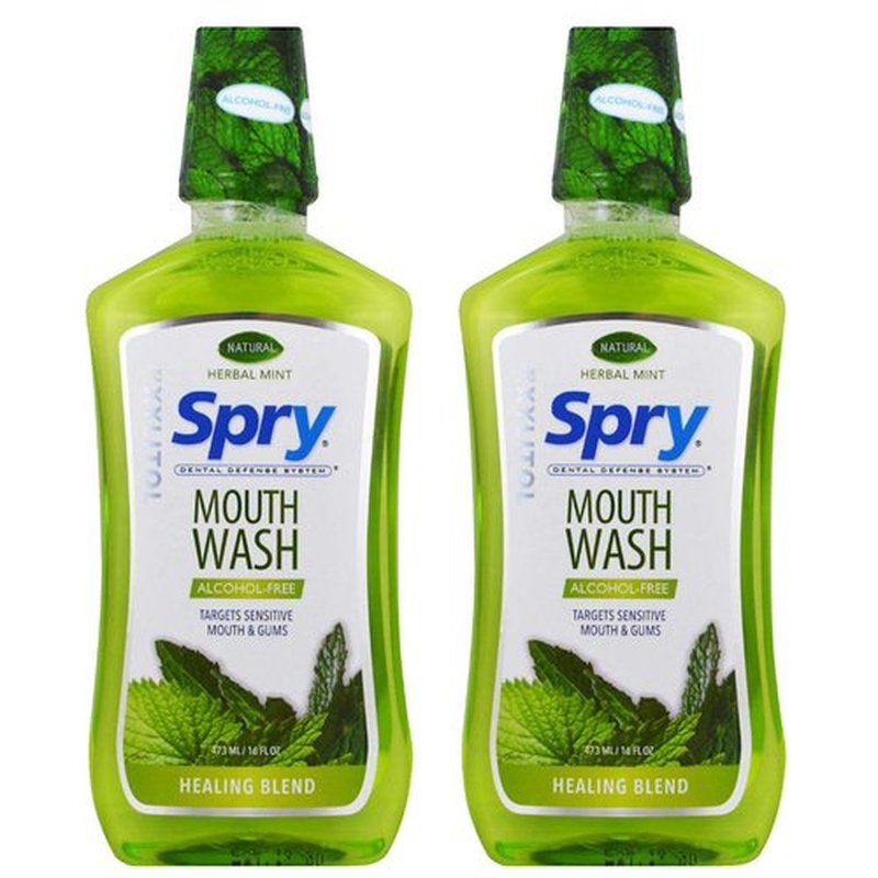 Spry Xylitol Mouthwash Fluoride Free with Enamel Support, Gentle, Natural Healing Herbal Mint - 16 fl oz (Pack of 2)