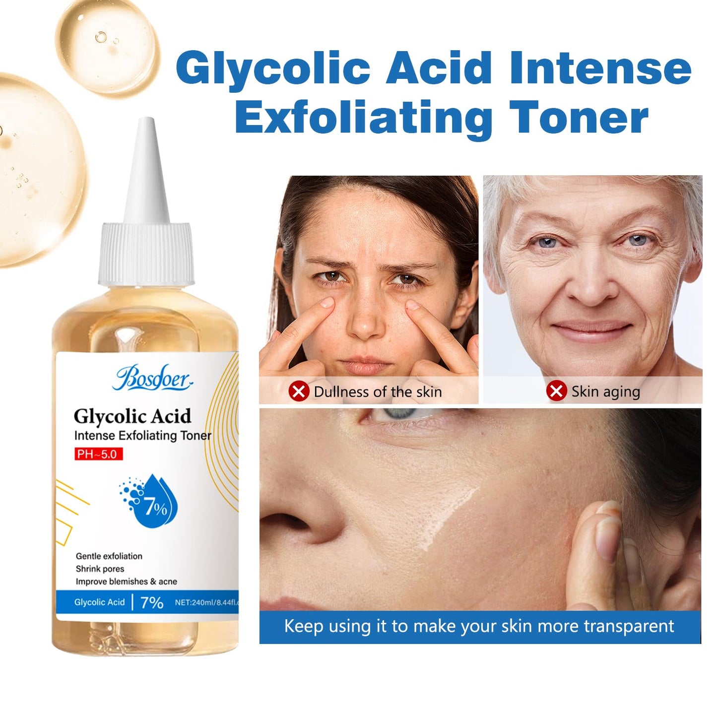 7% Glycolic Exfoliating Acid Toner, Even Skin Tone, Smooth Skin, Unclogs Pores, Gentle Effective Toner with Hydrating Properties for Daily Use