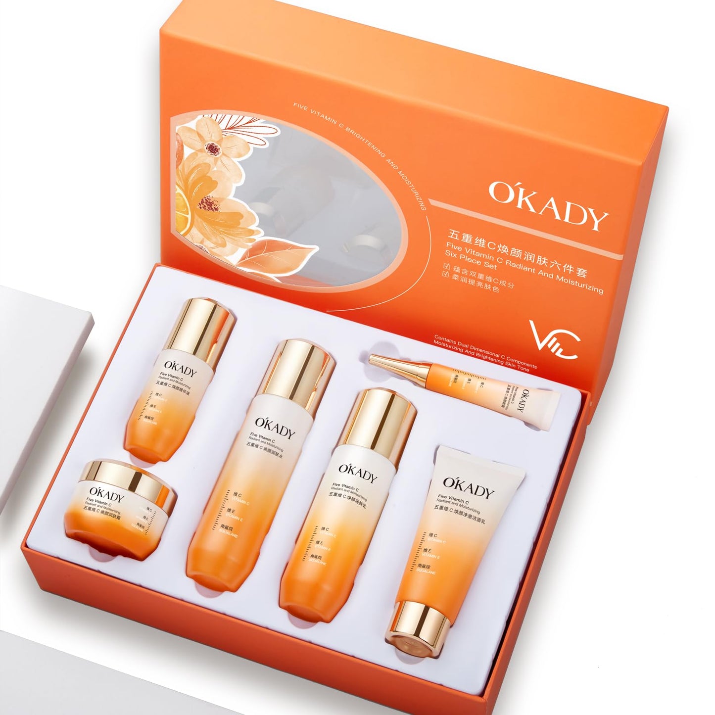 O'KADY Skincare Sets & Vitamin C ,Face Care Set for Women,Day & Night Skincare Gift with Cleanser, Toner, Serum, Eye Cream, Moisturizing Cream,Night Cream for Women Teen Girls Birthday(6 Pcs)