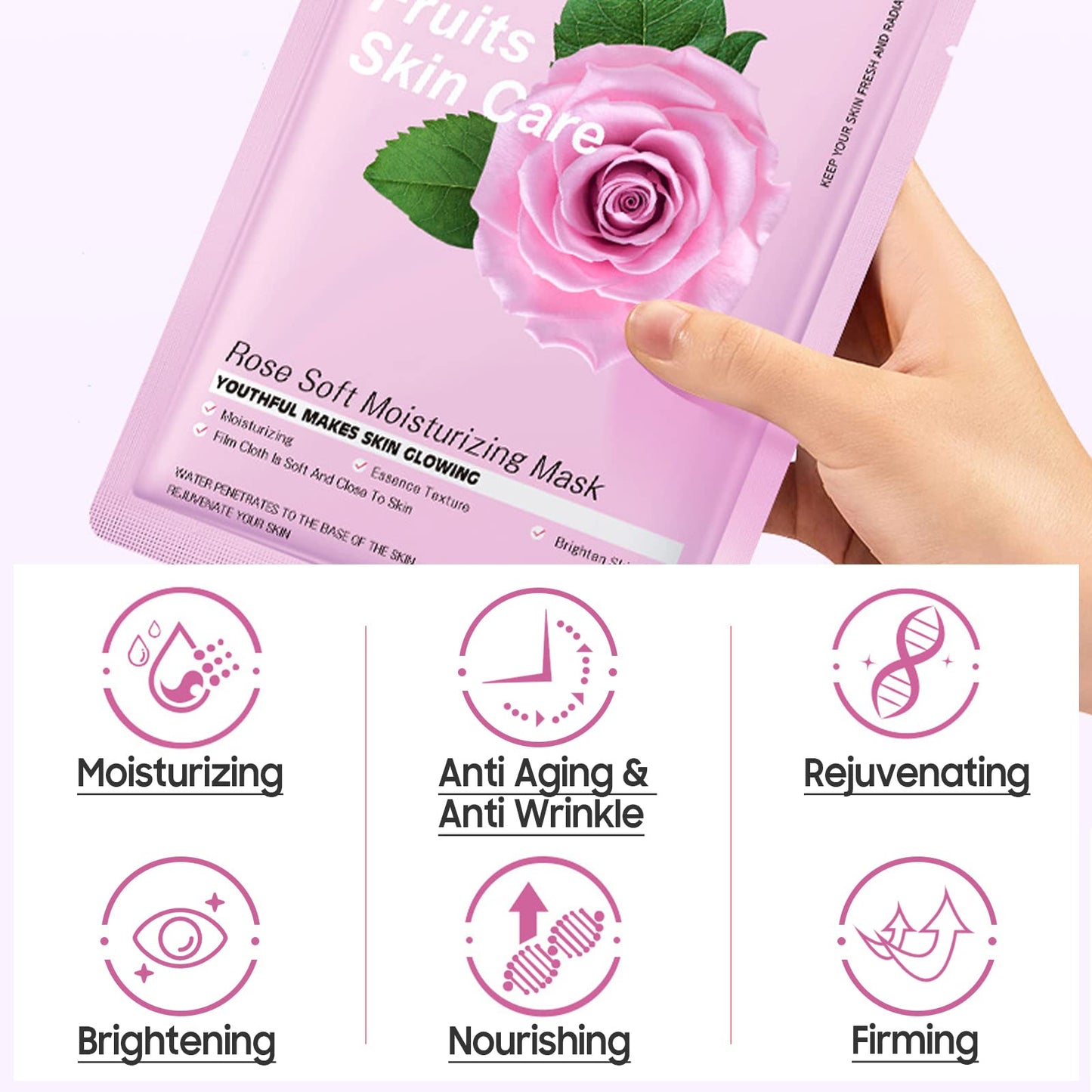 Jakuva 12PCS Deeply Moisturizing Facial Masks,Collagen Face Mask Facial Patches for Anti-Aging,Anti Wrinkle & Face Skincare,Firm Skin Softening Facial Pads,Rose Pink