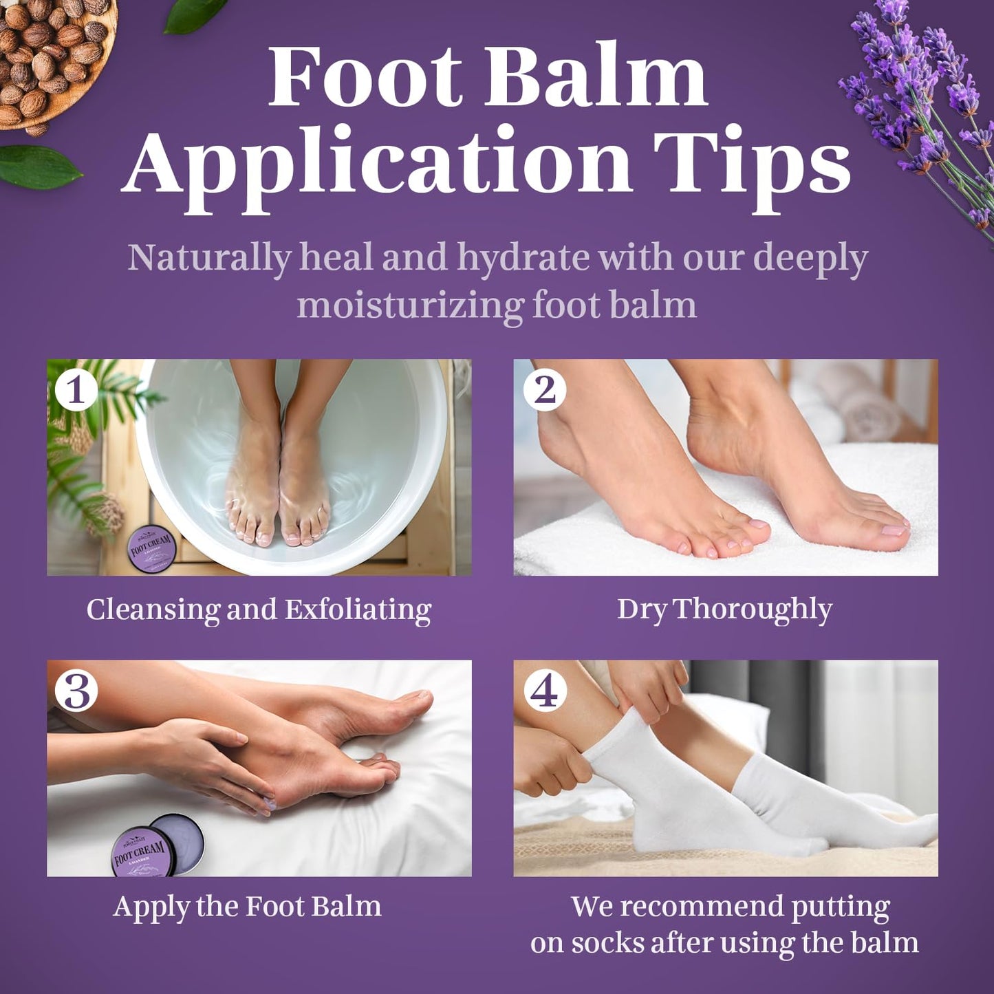 Pumice Valley Foot Balm Cream for Dry Cracked Heels and Feet - Natural Foot Moisturizer Balm for Calluses and Dry Feet Treatment (2 Pack Lavender)
