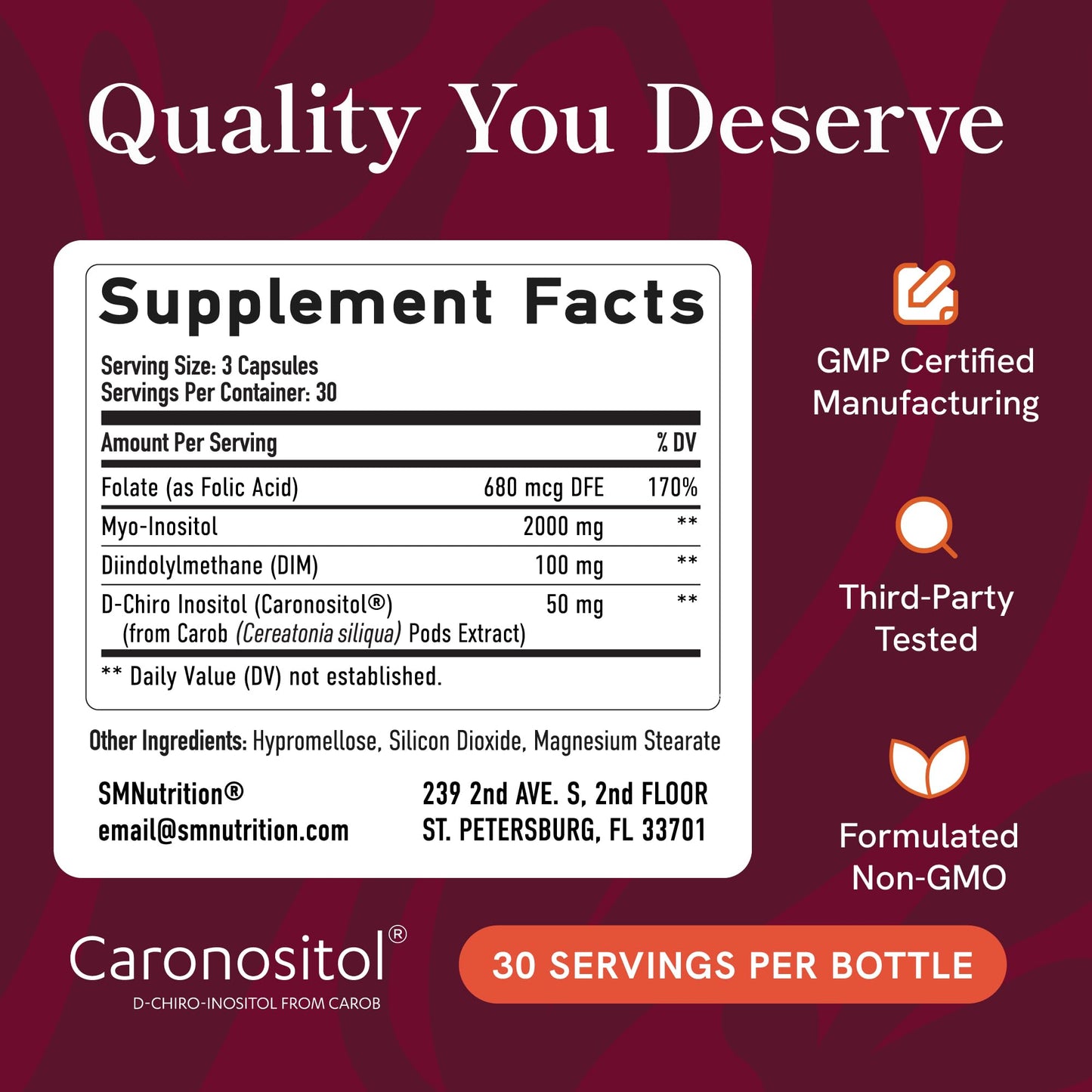 Ovarian Support for Hormone Balance for Women | Healthy Ovulation, Menstrual Cycle & Reproductive Health Support | DIM Supplement with Myo-Inositol & D-Chiro Inositol & Folate Complex | 30 Day Supply