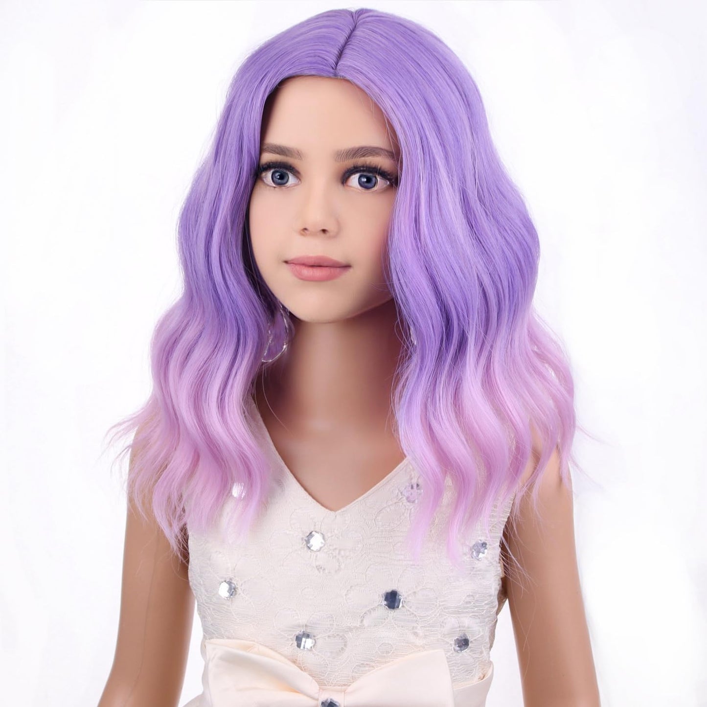 PATTNIUM Kids Child Purple Wig Short Curly Wig Lavender Purple Wig for Kids Light Purple Pink Wig Cosplay Halloween Party Costume Synthetic Hair Girls Wig (Purple Ombre Pink)