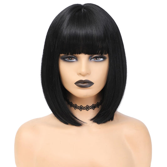 MINLEE Blake Bob Wig With Bangs for Women 12 Inch Straight Bob Wig Blake Wigs Synthetic Heat Resistant Colorful Wig for Cosplay Party Use