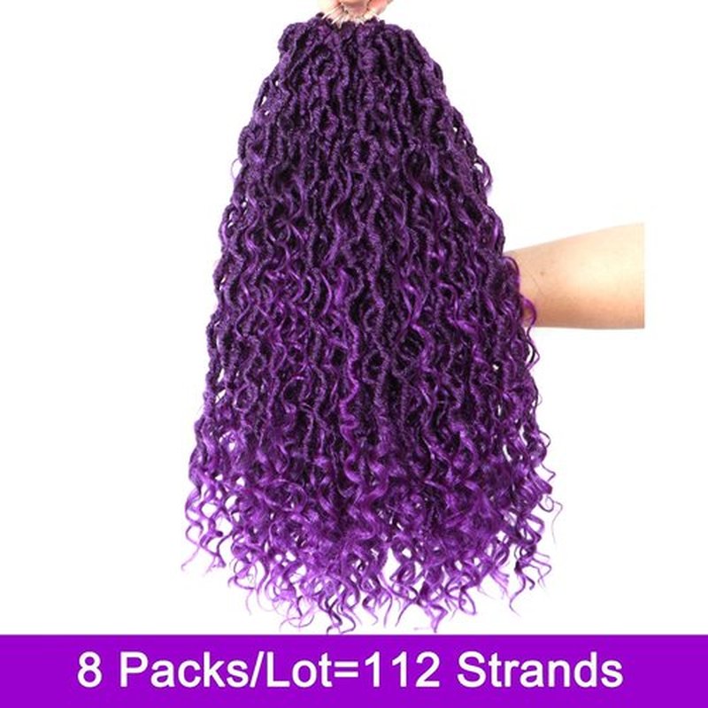 8 Packs Goddess Locs Crochet Hair 18 Inch Faux Locs Crochet Hair for Black Women Pre Looped Soft Locs with Curly Ends (18 Inch (Pack of 8), #1B/Purple)