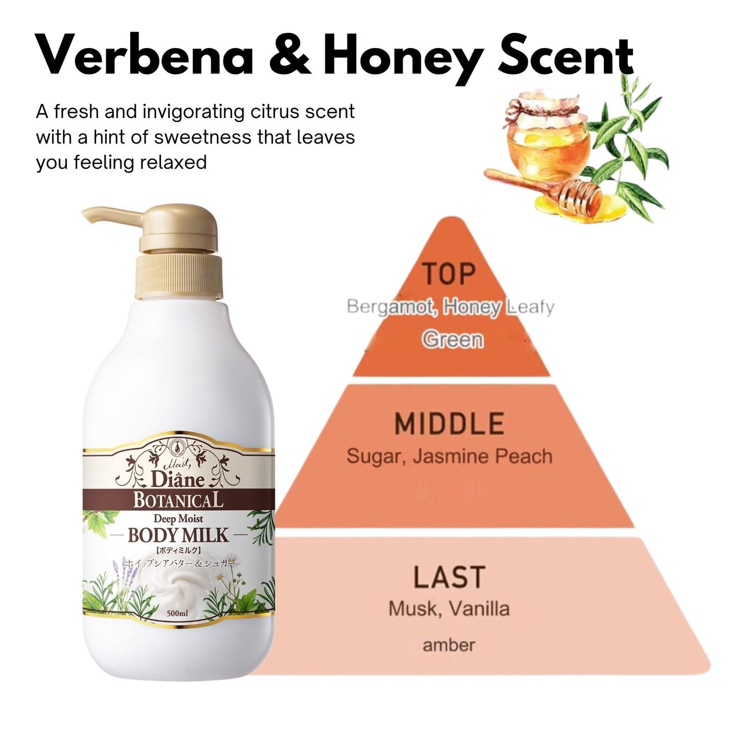 Diane Botanical Deep Moist Body Milk, Large Size, Honey Orange Scent, 16.9 fl oz (500 ml)