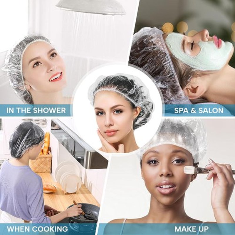 YIZIJIZI 50PCS Disposable Shower Caps, Large Thick Clear Waterproof Shower Cap for Women, large Size 20.5", Home Use, Spa, Hotel and Hair Salon, Clear Shower Caps for Travel