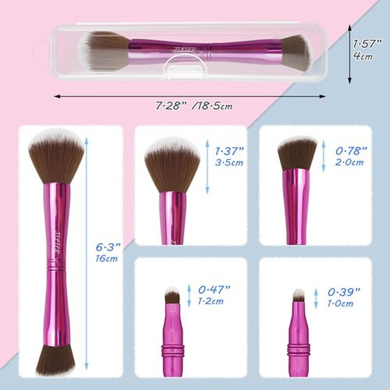 Jilier 4 in 1 Makeup Brush Set, Travel Makeup Brushes with Case, Foundation/Blush Brush, Eyeshadow Powder Brush, Concealer Brush, Double Ended Makeup Brush Ideal for Liquid, Cream, Powder, Concealer