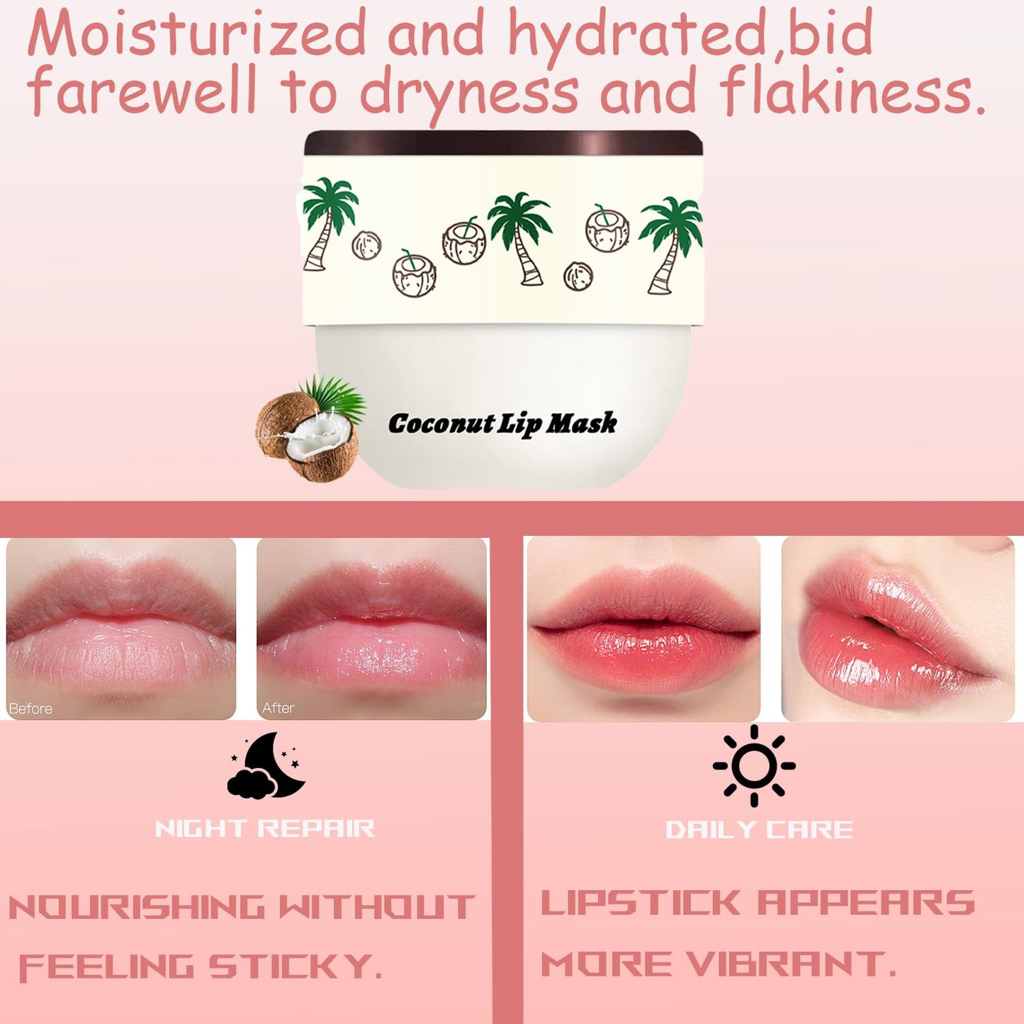 TIRDET 1 PCS Bee Lip Balm Honey Pot, Exfoliating Coconut Sleeping Lip Mask Overnight with Sticks, Prevention Dry Hydrating and Crack Scrubs